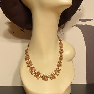 Lucoral choker, cultured stick pearls, rhinestone band crystal 925 clasp